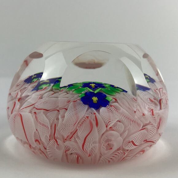 Perthshire PP47 2001 Blue Lampwork Flowers Triangular Design Lace LE Paperweight - Picture 4 of 13